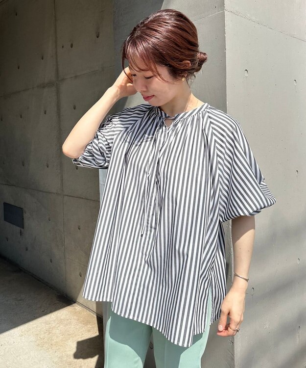 UNFILO L 【洗える】イージーケア ボリュームスリーブブラウス ブラック系1