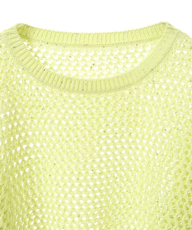 earth music&ecology スパンコールメッシュニットプルオーバー Lime Green