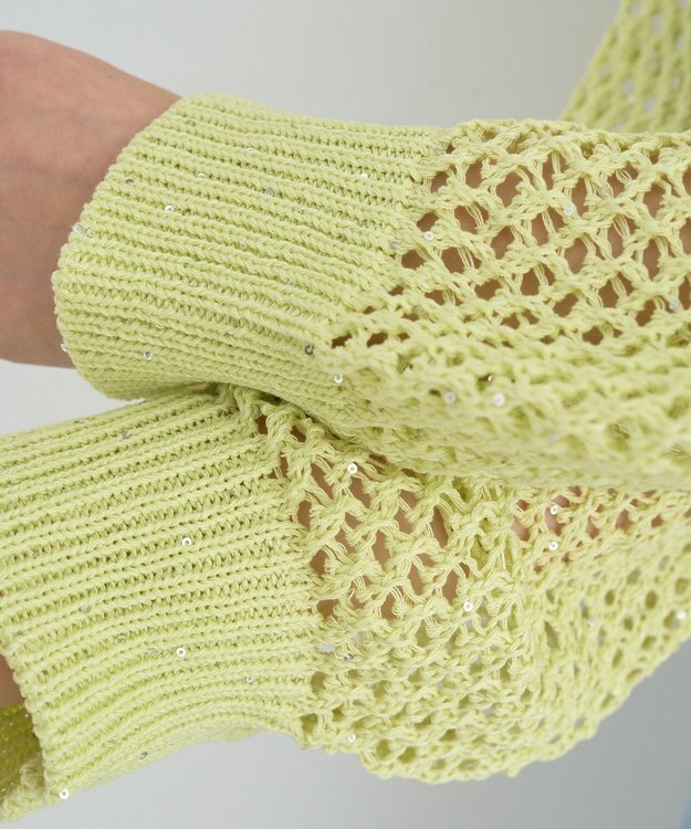 earth music&ecology スパンコールメッシュニットプルオーバー Lime Green