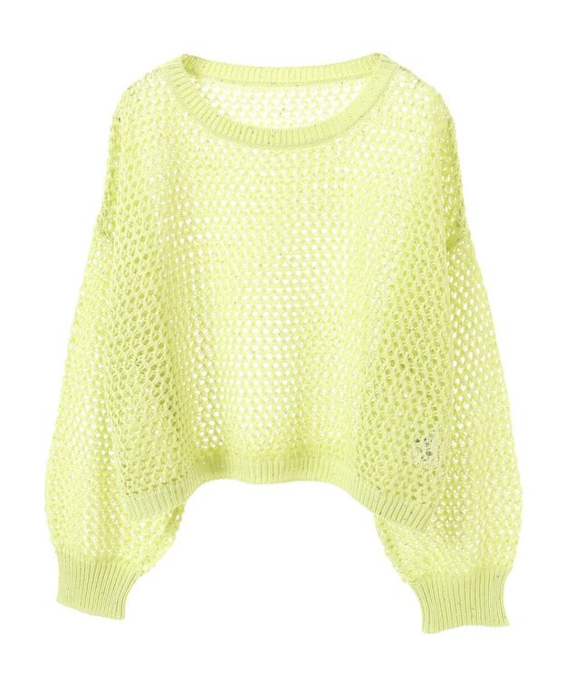 earth music&ecology スパンコールメッシュニットプルオーバー Lime Green
