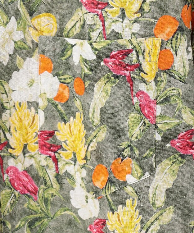 JOSEPH ABBOUD 【TEXTA・リネン100％】BIRD＆フラワープリントシャツ カーキ系6