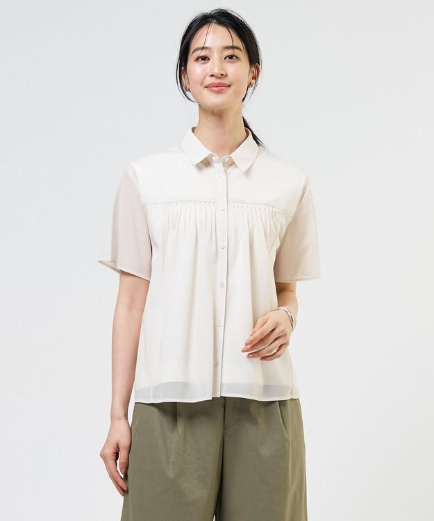J.PRESS LADIES S シアードライトリコット シャツライク カットソー グレージュ系