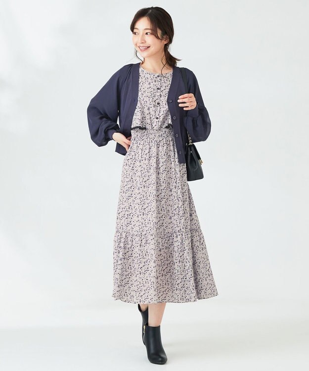 ANY SIS 【洗える】シアースリーブ カーディガン ネイビー