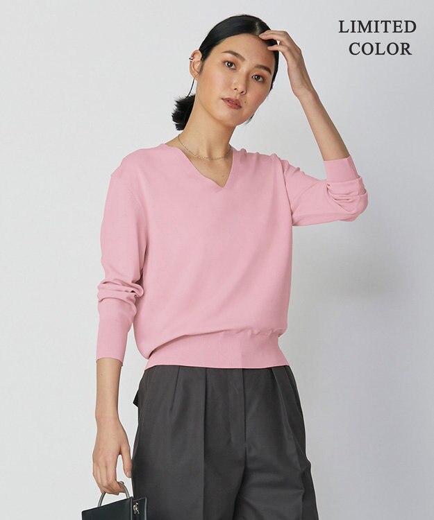 ICB 【WEB限定カラーあり・洗える】シンセティックハイゲージ Vネックプルオーバー アッシュピンク系［WEB限定］