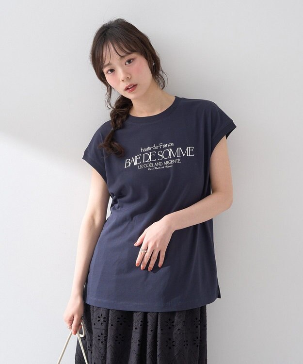 earth music&ecology 【接触冷感/洗濯機可】Ｈａｕｔｓ－ｄｅ－ＦｒａｎｃｅフレンチＴ Dark Navy