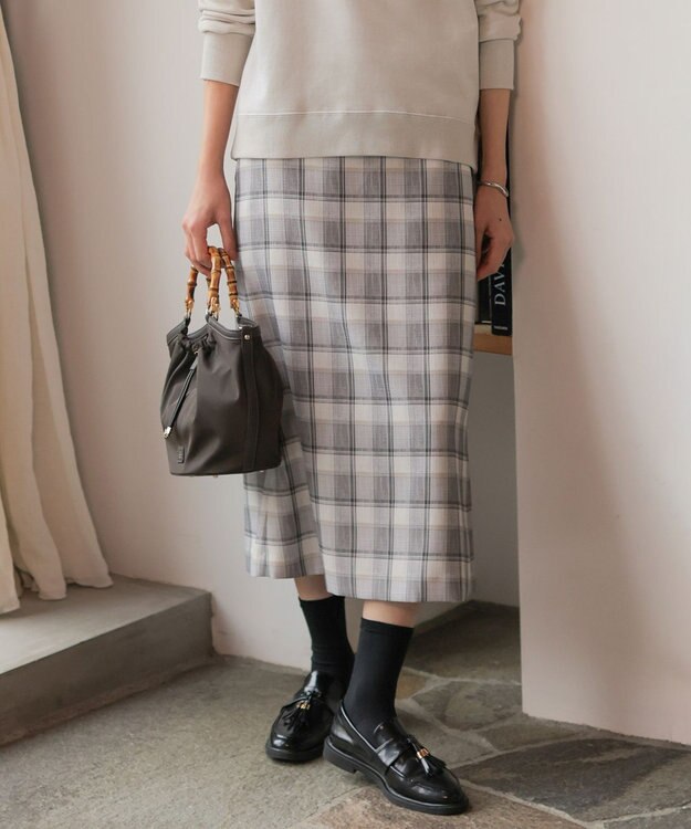 J.PRESS LADIES スラブ調チェック プリント スカート グレーチェック系