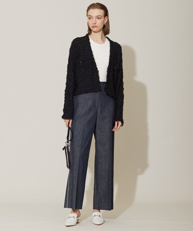 ICB 【洗える】 スラリットテープ カーディガンジャケット ブラック系