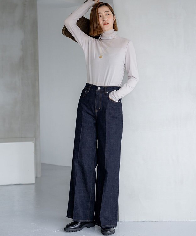 23区 L 【滝沢眞規子さん着用/RED CARD TOKYO×23区】 センタープレス デニム ワイド パンツ ネイビー系