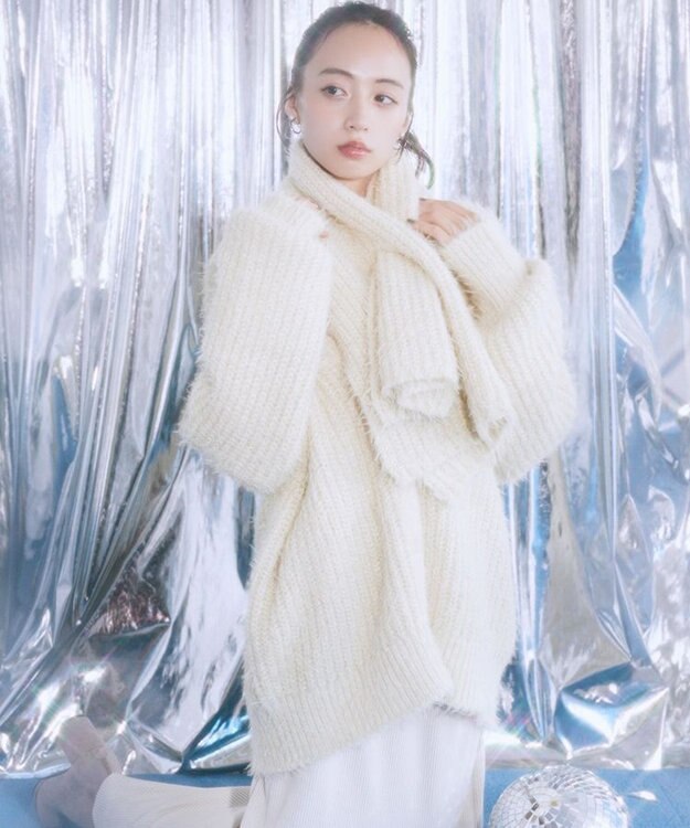 earth music&ecology カラーミックスシャギーカーディガン クリーム