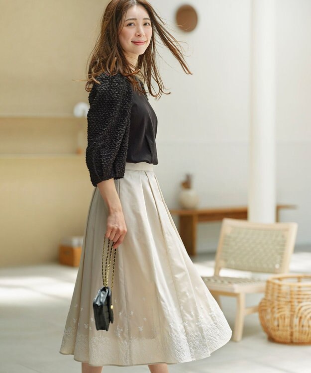 組曲 S シャーリングシフォン袖 トップス ブラック系