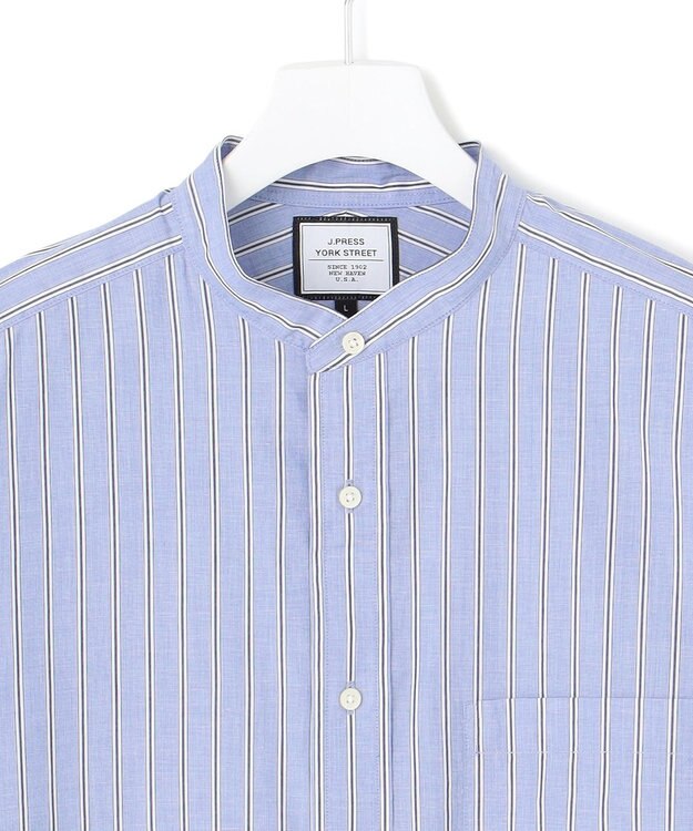 J.PRESS YORK STREET 【UNISEX】タイプライターストライプ バンドカラーシャツ サックスブルー系1