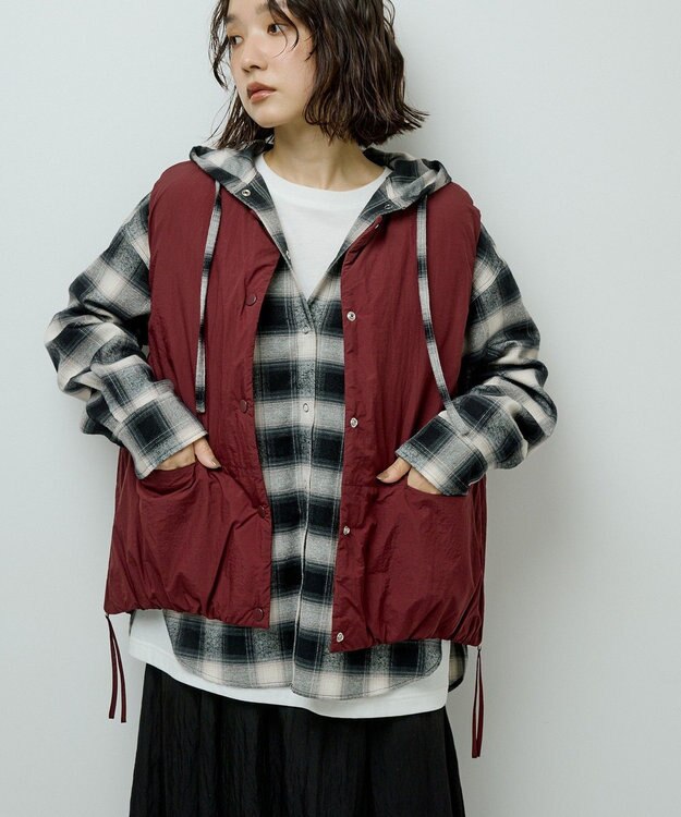 Green Parks サイドZIP中綿コクーンベスト Bordeaux