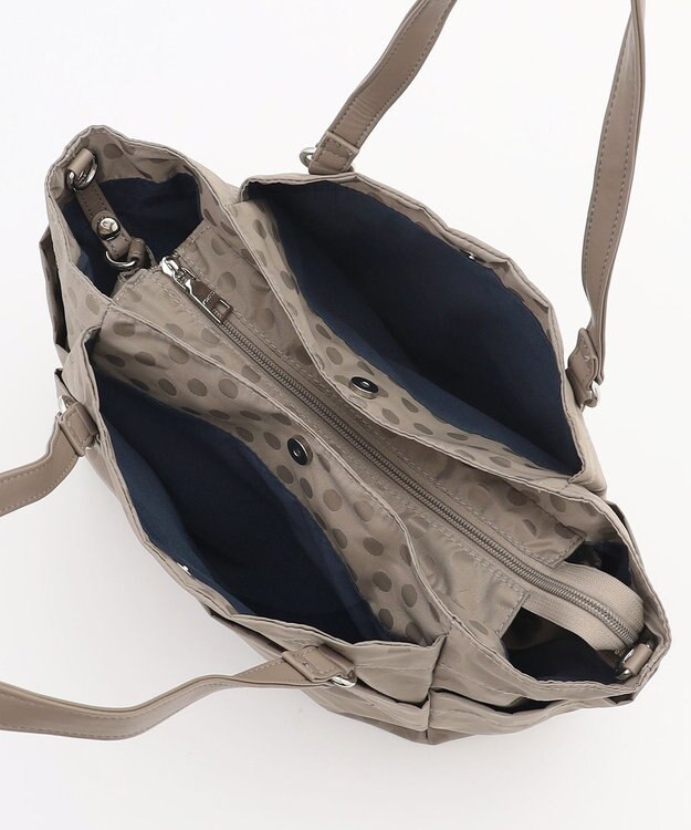 Y'SACCS ドットジャガードポーチ付きトートバッグ ライトグレー