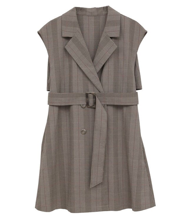 earth music&ecology ショートジレンチ Check Brown