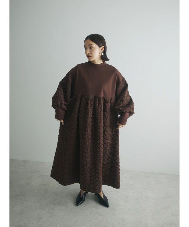 Green Parks armonia．異素材切替ワンピース Brown