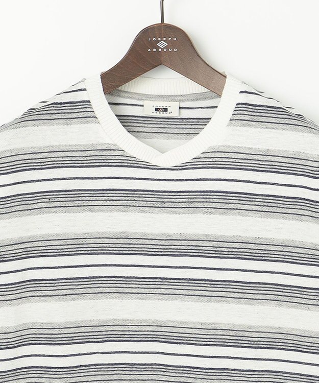 JOSEPH ABBOUD 【吸水速乾】リネンマルチボーダー Tシャツ ホワイト系2