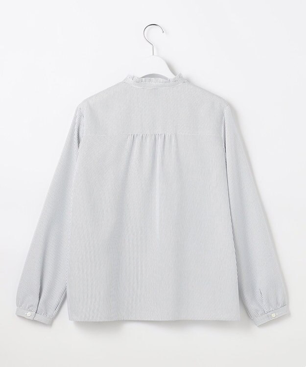 J.PRESS LADIES ソフトジョーゼット ストライプ プリント ブラウス ネイビーストライプ系