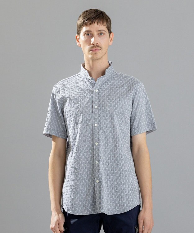 JOSEPH HOMME シガーカッタージャガード　ウイングカラー半袖シャツ ライトグレー系
