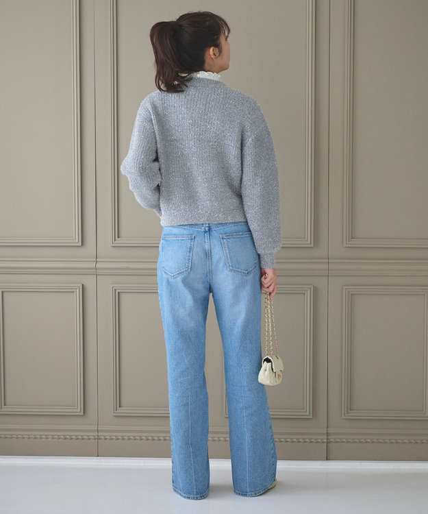 Feroux 【洗える】ラメシャギー カーディガン ライトグレー系