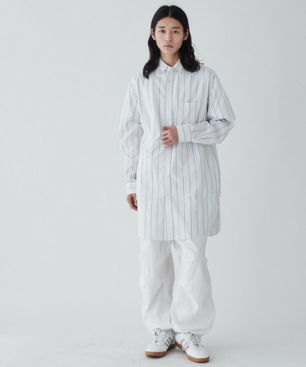 WEGO ストライプロングシャツ ホワイトストライプ