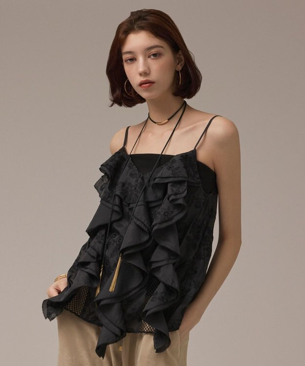 GRACE CONTINENTAL エンブロイダリーキャミブラウス ブラック