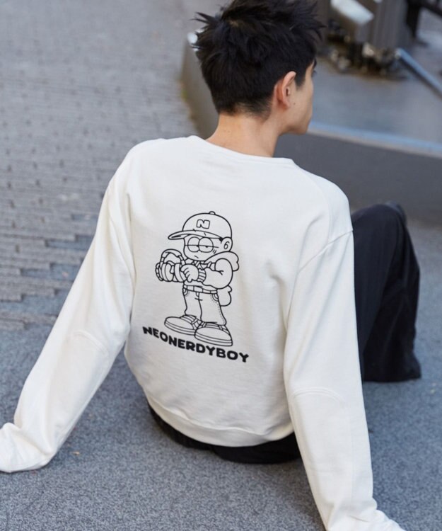 WEGO 【ユニセックス着用ITEM】THEBOYエルボーパッチクルーネックPO ホワイト