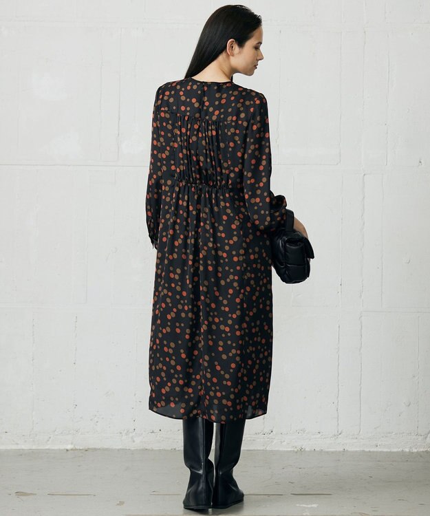 自由区 L マルチポルカドットプリント ワンピース ブラックベース