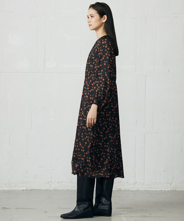 自由区 L マルチポルカドットプリント ワンピース ブラックベース