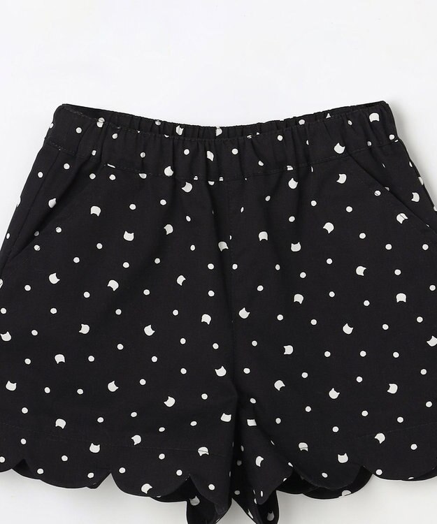 ANY KIDS 【洗濯機可能】スカラップショートパンツ ブラック（ネコ×ドット）