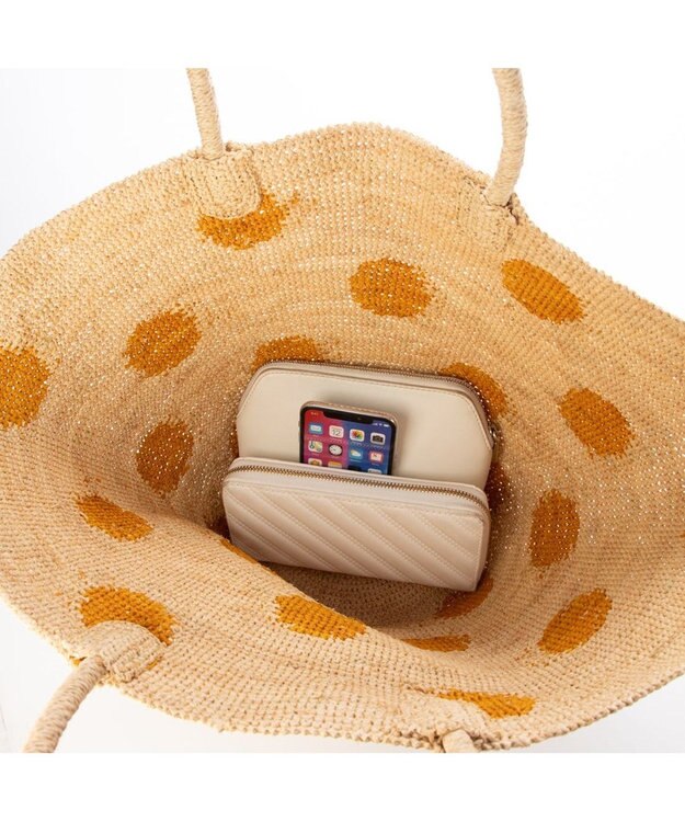 UNBILLION カシュカシュ cachecache / ドット柄ラフィアビッグトートバッグ カゴバッグ イエロー