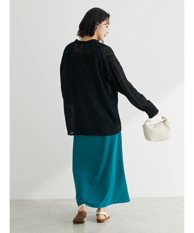 Green Parks カットジョーゼット裾フレアスカート Blue Green