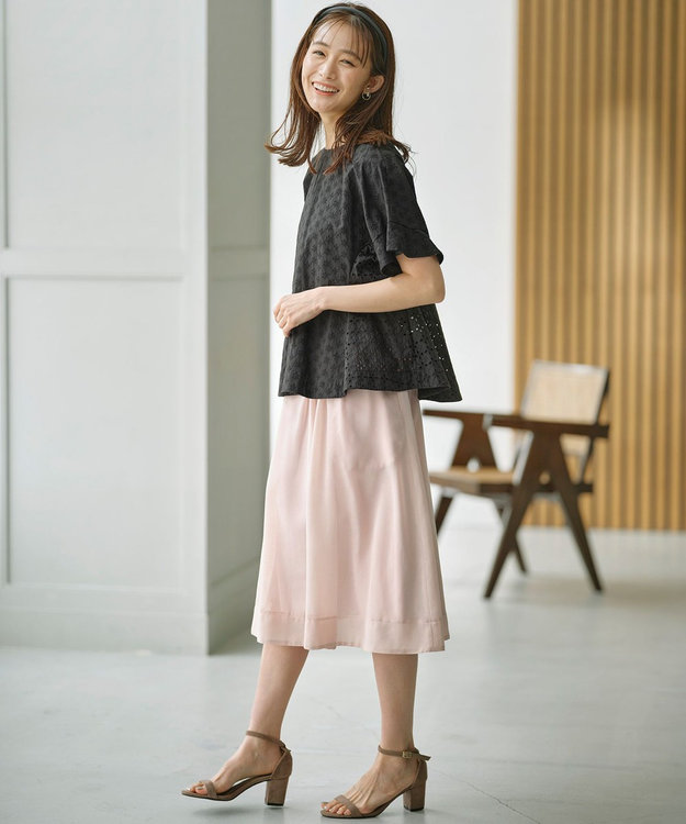 組曲 【洗える・シワになりにくい】カラーボイル シアーフレアスカート ピンクベージュ系