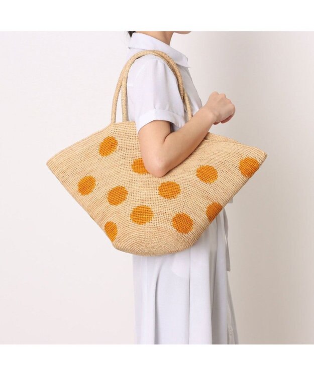 UNBILLION カシュカシュ cachecache / ドット柄ラフィアビッグトートバッグ カゴバッグ イエロー