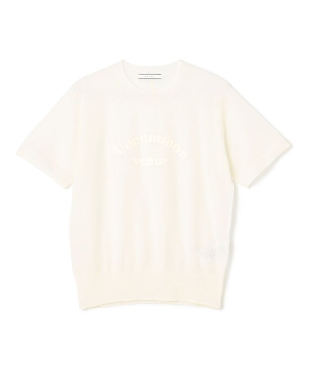 BEIGE， 【洗える・GLOW 10月号掲載】CADDO / シアーウールメッセージロゴＴニット Ecru