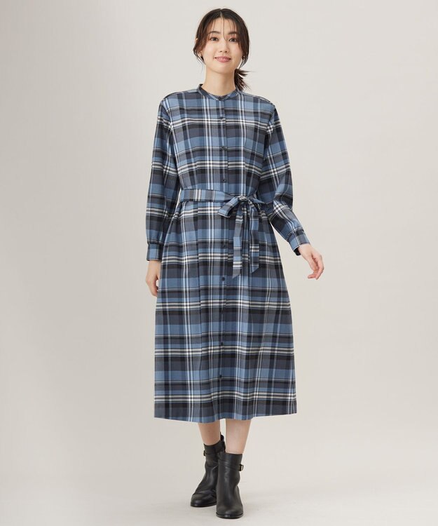 J.PRESS LADIES L 【洗える】テトロンレーヨン/ウール milledタータン ワンピース ブルーチェック系