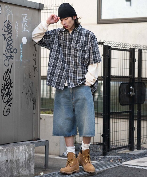 WEGO 【ユニセックス着用ITEM/SMLサイズ展開】スーパーバギーデニムショーツ デニム中濃加工色