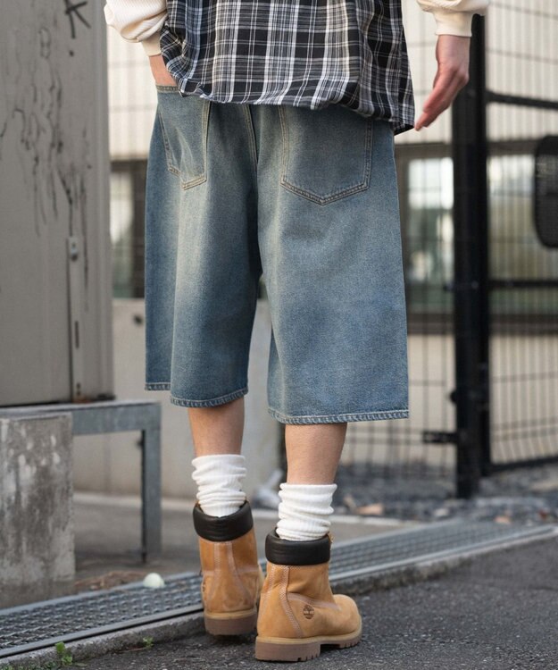 WEGO 【ユニセックス着用ITEM/SMLサイズ展開】スーパーバギーデニムショーツ デニム中濃加工色
