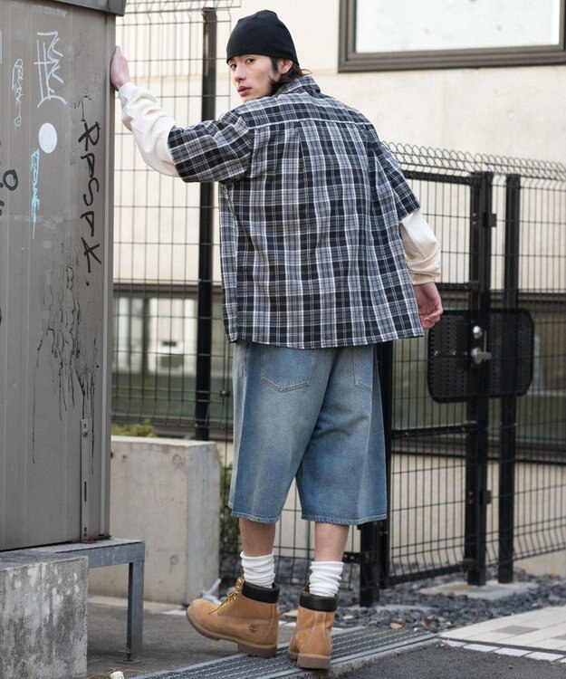 WEGO 【ユニセックス着用ITEM/SMLサイズ展開】スーパーバギーデニムショーツ デニム中濃加工色