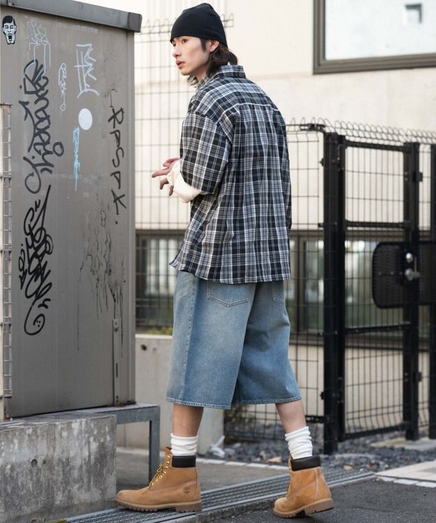 WEGO 【ユニセックス着用ITEM/SMLサイズ展開】スーパーバギーデニムショーツ デニム中濃加工色