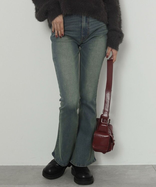 WEGO ストレッチフレアデニムパンツ デニム中濃加工色