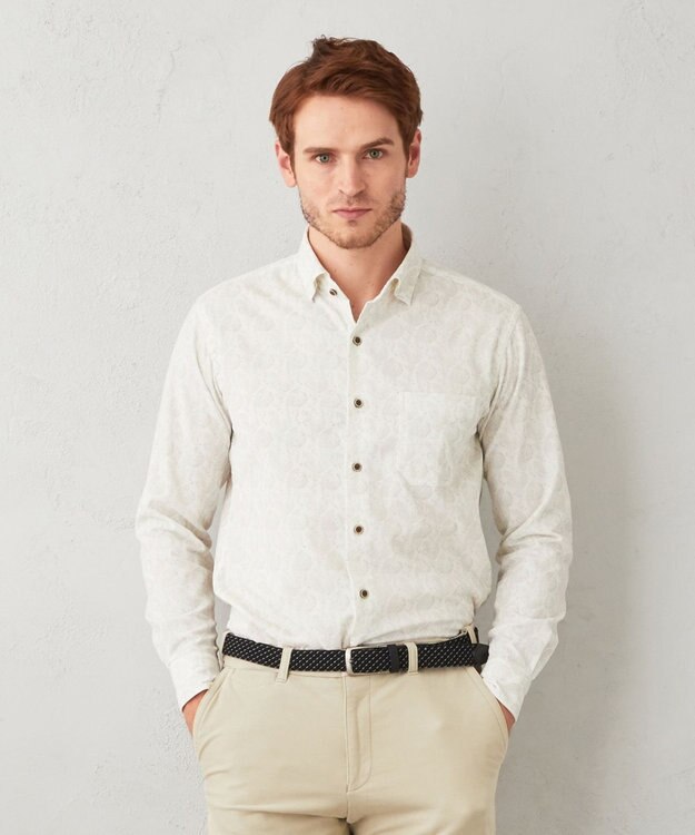 JOSEPH ABBOUD 【ソフトな着心地】ペイズリー柄 コーデュロイシャツ ホワイト系6