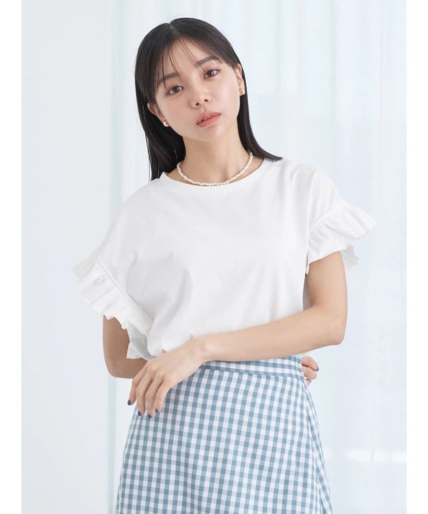 earth music&ecology プレーティング天竺フリルプルオーバー Off White