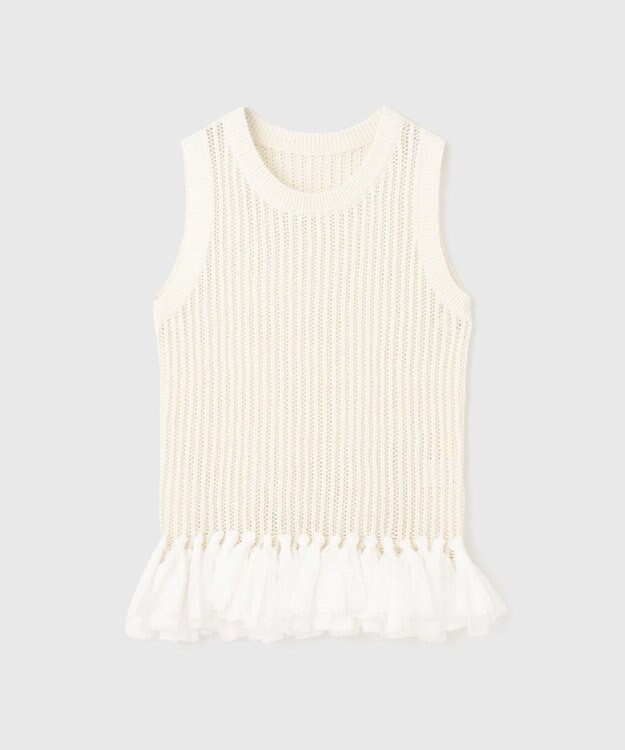 GRACE CONTINENTAL チュールフリンジニットトップ キナリ