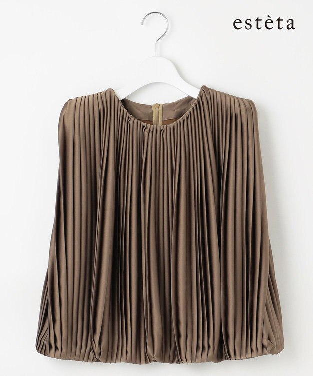 23区 L 【エステータ】ドレープサテン プリーツブラウス カーキ系