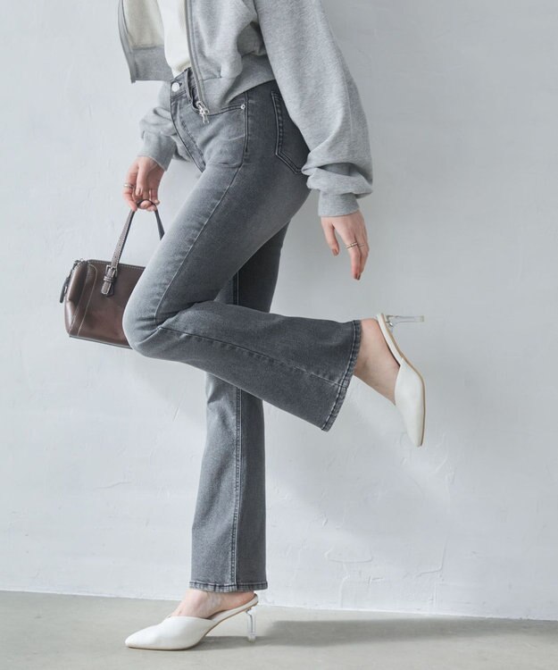 WEGO 【美脚パンツ】ストレッチフレアデニムパンツ デニムブラックソノタ