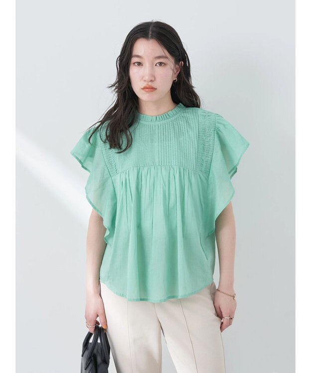 earth music&ecology コットンボイルフリルブラウス Mint