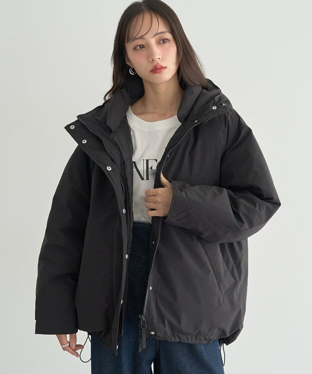 earth music&ecology フーデットパファーコート Black