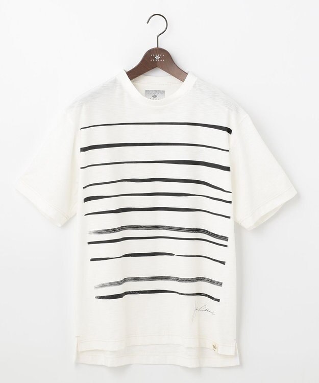 JOSEPH ABBOUD MOUNTAIN 【SPACE／UNISEX】スラブプレーティングボーダープリント Tシャツ ホワイト系2
