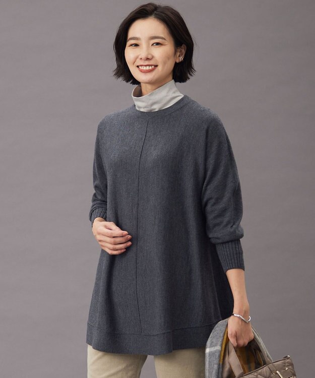 J.PRESS LADIES 【洗える】EASY WOOL チュニック ニット ライトグレー系