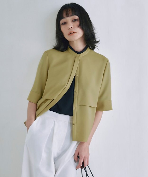 ICB L 【洗える】ストレッチジョーゼット ハイネックブラウス ブラック系